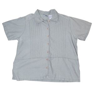 Vintage Erika II & Co Sage Green Linen Cotton Pleated Top Plus Size 1x
